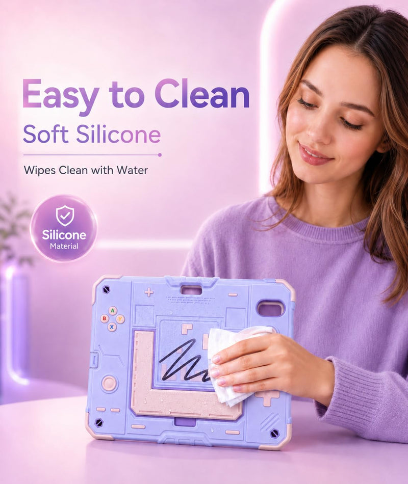 Compatible with iPad (A16) 11th Generation Case 11 Inch 2025, for iPad 10th Generation 10.9 Inch 2022, Silicone Fully-Body Rugged Heavy Duty Shockproof Protective Case with Pencil Holder (Pink/Purple) Pink/Purple