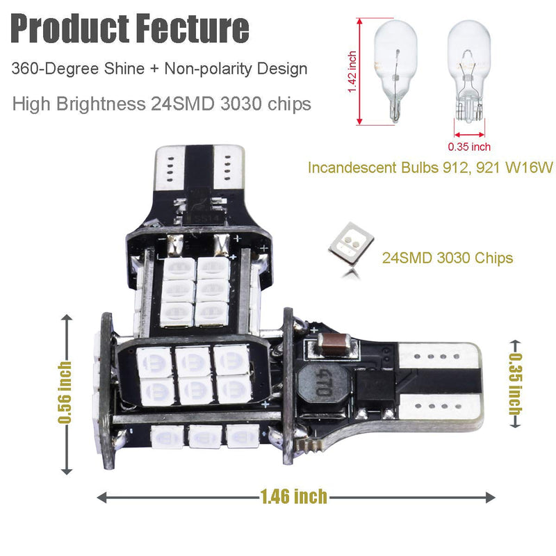 iBrightstar Extremely Bright 3030 Chipsets T15 912 W16W 921 LED Bulbs for Truck Cargo Lights, High Mount / 3rd Brake Lights, Blue