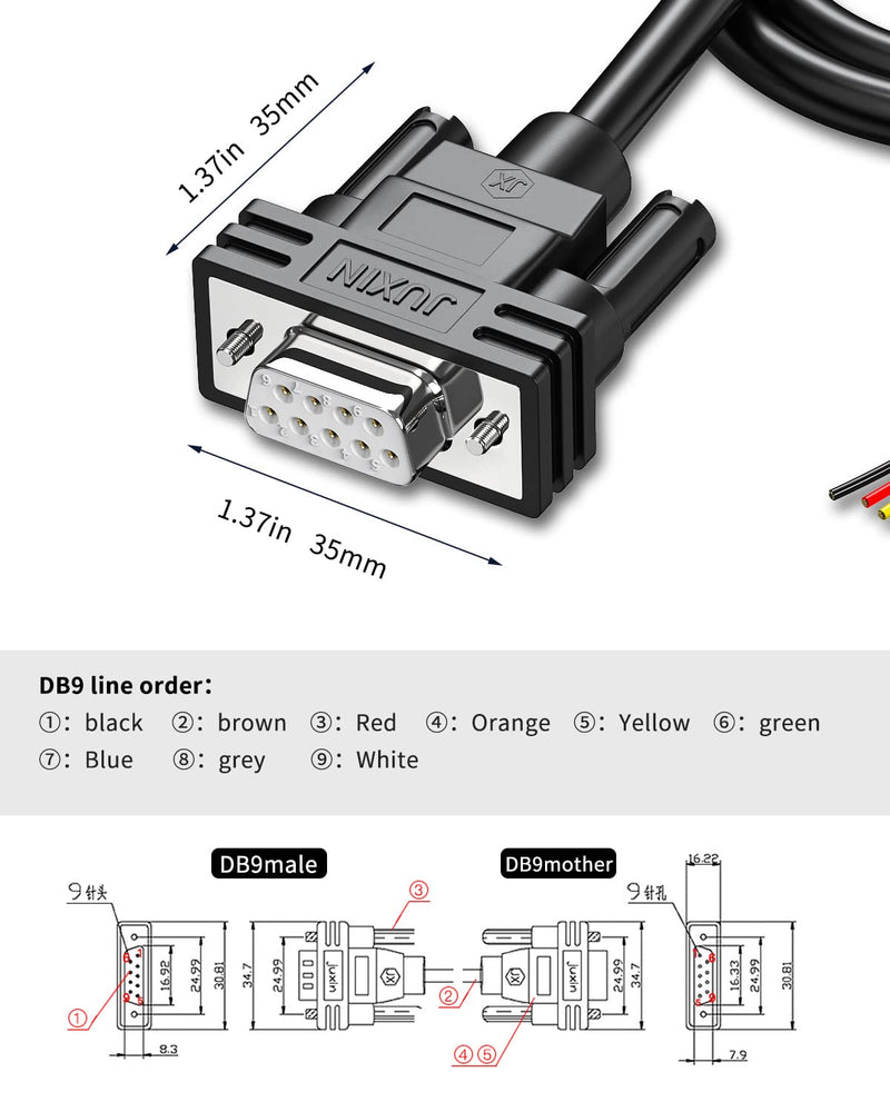 DB9 Extension Cable 9 PIN Female Connector to Bare Wire D-SUB 9-Pin RS232 Serial Cable with Bare Wire End Cable (DB9 Female, 3FT) DB9 female