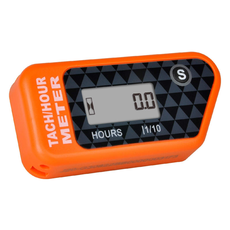 Jayron Digital LCD Tachometer Inductive Tach Hour Meter Display Max RPM Waterproof for Most Gas Engine Marine ATV Generator Lawn Tractor Motorcycle (Orange) orange