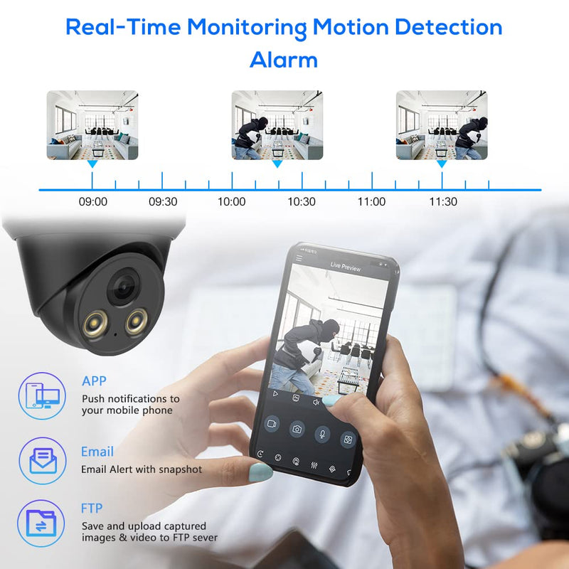 PANOEAGLE 8MP Full Color POE Camera, Outdoor Turret IP Camera w/Mic,4K Security Cameras AI Human/Vehicle Detection, Night Vision 98ft Weatherproof IP67 Wide Angle 2.8mm Lens,NDAA Complaint,Black 8MP Full Color/Black
