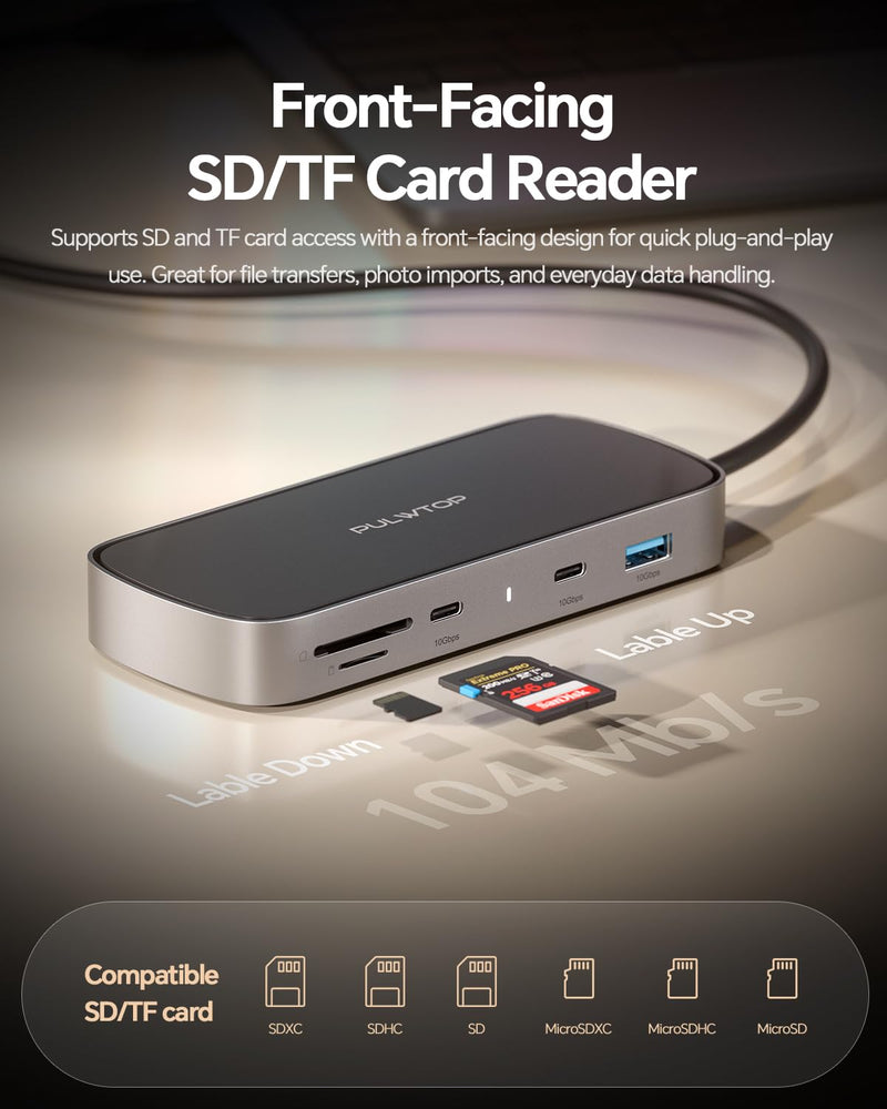 MacBook Pro Docking Station Dual Monitor 4K@60Hz for M5/M4/M3 Pro & Max | PULWTOP Mac Docking Station Dual Monitor, Macbook Pro Dock Hub with 2 HDMI, Ethernet, USB 10Gbps for Mac Multi-Screen Users Macbook Pro Docking Station Dual Display