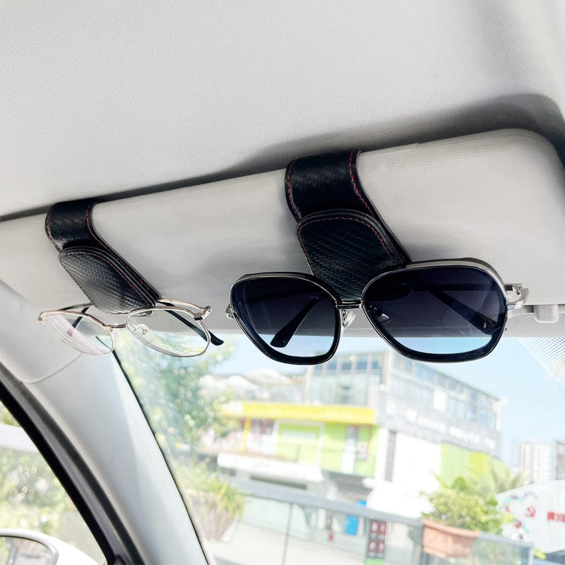 2Pcs Sunglass Holder for Car, Magnetic Leather Eyeglass Hanger Clip for Car Sun Visor, Sunglasses Holder and Ticket Card Clip for Car Visor Accessories (Carbon Fibre Black) Carbon fibre black