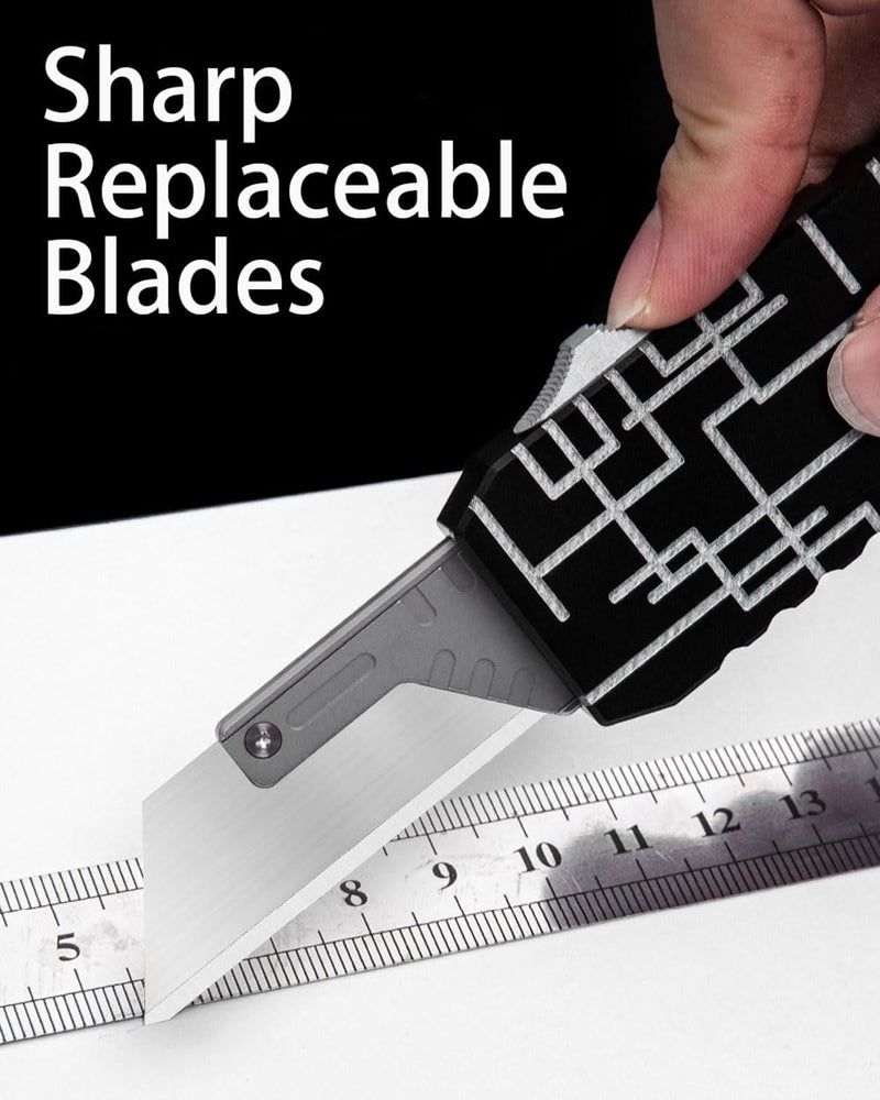 T386 EDC Auto Box Cutters Retractable Heavy Duty Cardboard Cutter Utility Knife, 10pcs Extra Replaceable Blade Pocket Knife With Pants Clip, Glass Breaker (Black) Black