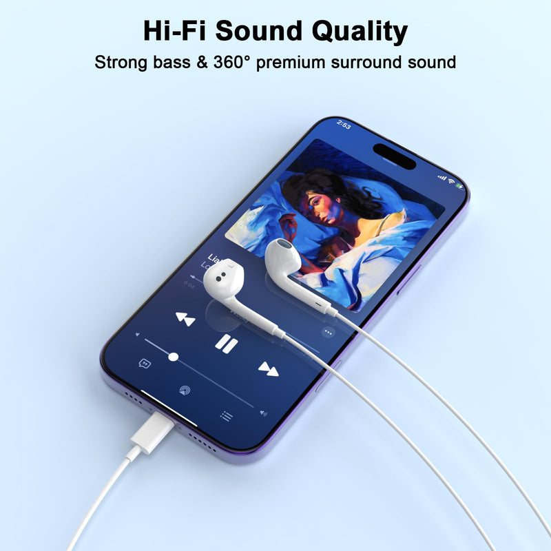 2 Pack Wired Headphones for iPhone Earbuds iPhone 14 Headphones Wired | Wired Earbuds for iPhone Built-in Microphone & Volume Control Nosie Reduction Headsets Compatible with iPhone 14/13/12/11/XR LWhite