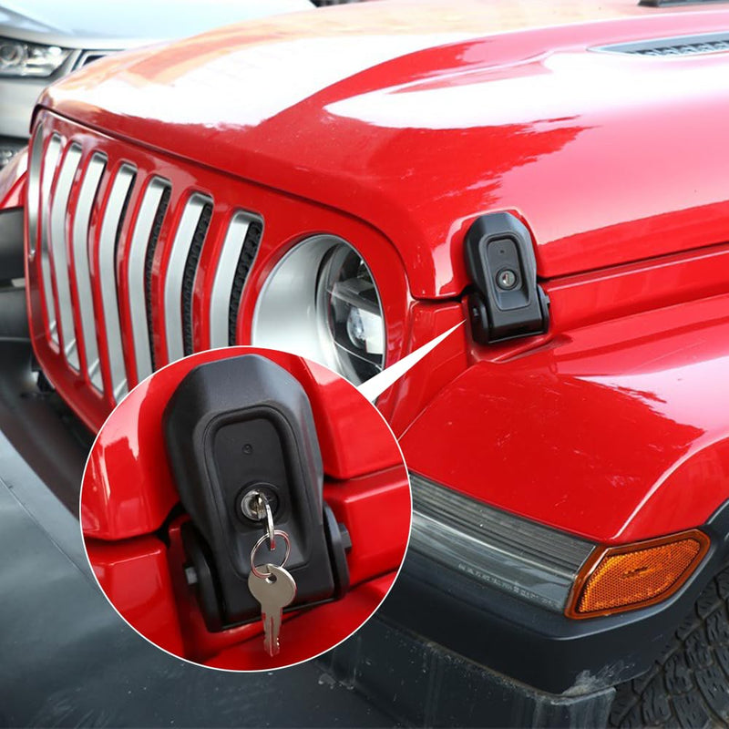 Car Anti-Theft Hood Latches Catch for 2018 2019 2020 2021 2022 2023 2024 2025 Jeep Wrangler JL JLU 4XE Rubicon Sahara Sport Gladiator JT with Lock Keys