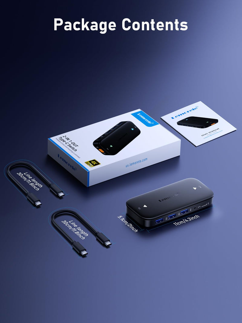 Lemorele USB C KVM Switch with 4K@60Hz HDMI, 4 USB A/C Ports、100W PD、3.5mm Audio for 2 Computers Share 1 Monitor/Keyboard/Mouse/USB Flash Drives, etc, Compatible with Windows,Mac,Linux,Android Black-USB 3.0 Switch