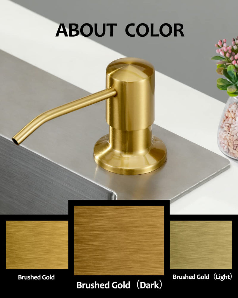Soap Dispenser for Kitchen Sink Brushed Gold, Built in Stainless Steel Kitchen Soap Dispenser, Refill from The Top,in Counter Kitchen Sink Soap