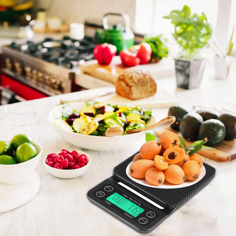Fdit 3KG/0.1g Electronic LCD Digital Kitchen Food Scale Drip Coffee Weighing with Timer (Green)