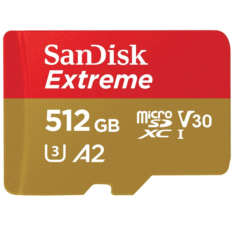 SanDisk 512GB Extreme microSDXC UHS-I Memory Card with Adapter - Up to 160MB/s, C10, U3, V30, 4K, A2, Micro SD - SDSQXA1-512G-GN6MA Card Only