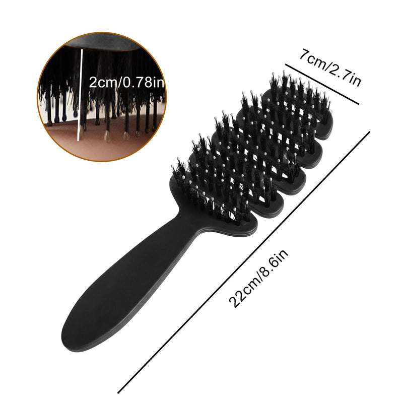 Bristle Hair Brush, Slick Back Styling Brush with 10° Concave Design, 5-Hole Hot Air Flow for Quick Drying, Detangling & Anti-Frizz, Scalp Massage Hairbrush Suitable for All Hair Types Black