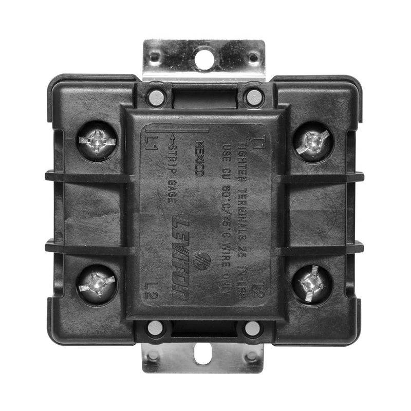 Leviton 60 Amp, 600 Volt, 2-Pole, Single Phase Single Throw, AC Manual Motor Controller, Standard Toggle, Industrial Grade, Non-Grounding, Back Wired, MS602-BW, Black