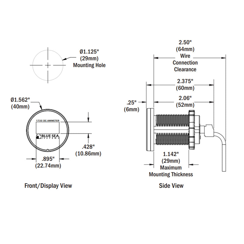 Blue Sea Systems Mini OLED Meters for Marine, RV and More Ammeter Blue