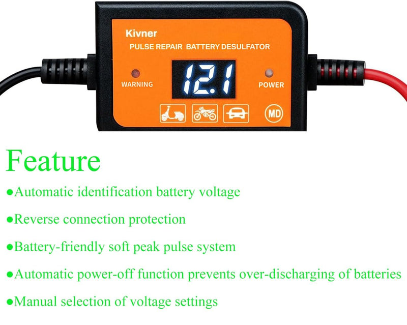 4A Battery Desulfator Lead-Acid Battery Desulfator 12V 24V 36V 48V Battery Regenerator Auto Pulse Desulfator Round Terminal