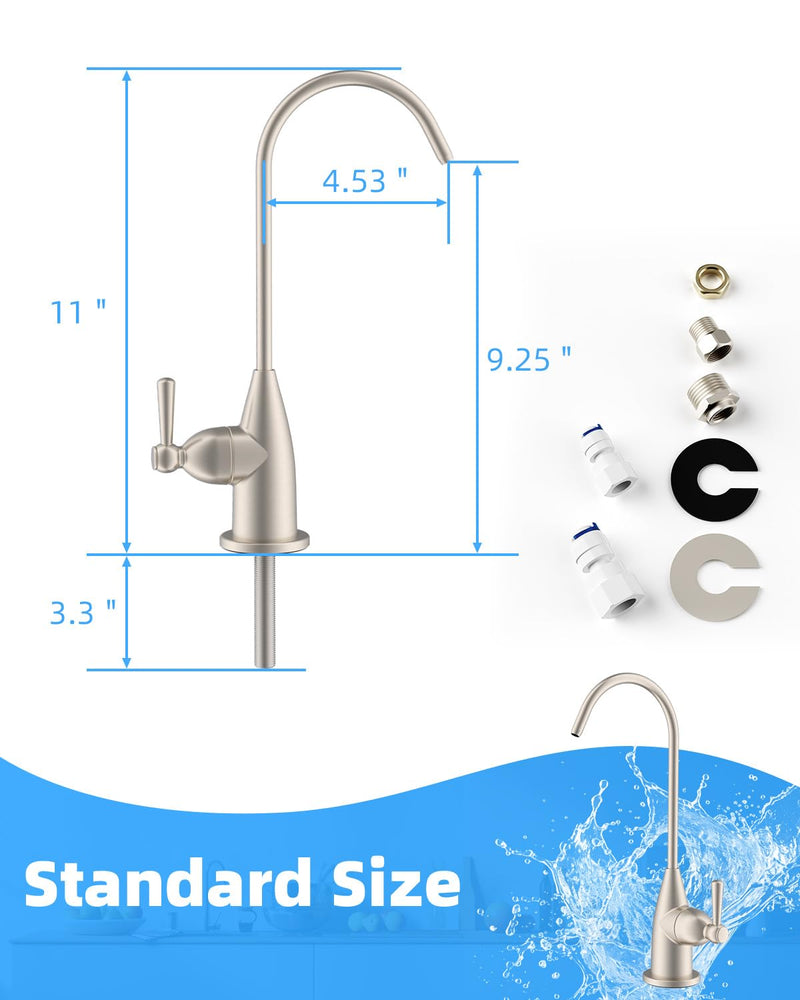 Hibbent Drinking Water Faucet for Bar and Kitchen Sink, Stainless Steel Reverse Osmosis RO Faucet for Under-Sink Filtration System, Brushed Nickel Finish