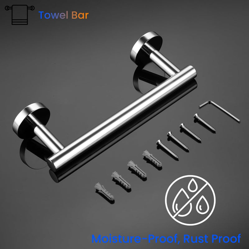 Miyili 9 Inches Hand Towel Bar Bathroom Towel Holder Kitchen Hanger SUS304 Stainless Steel Wall Mount, Polished Finish, A01C23A
