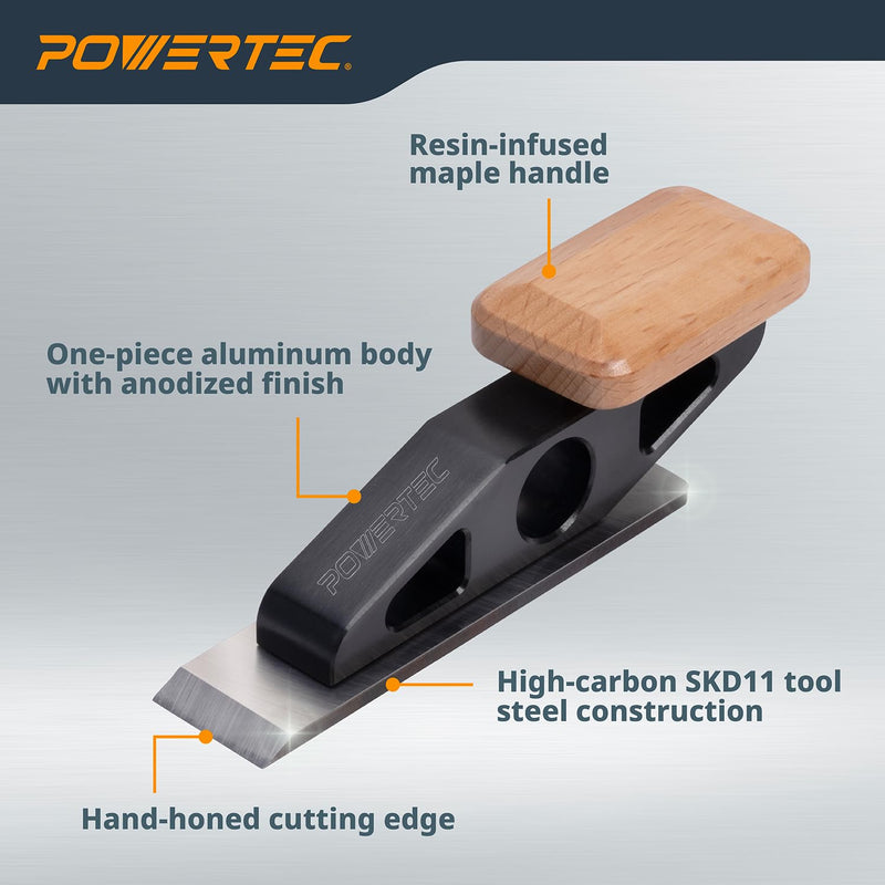 POWERTEC Chisel Plane with Flat Blade – Compact Edge Trimming Tool for Woodworking, Plug Trimming, Joinery Cleanup – Includes Wrench (72162) Chisel Plane w/Flat Blade