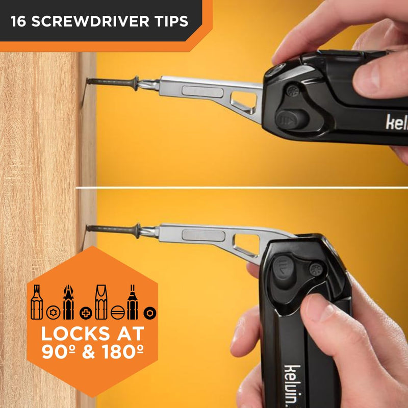 Kelvin Tools Kelvin 23 Urban Multi Tool Screwdriver Set All in One with 16 Bit Set, Tape Measure, Liquid Level, Hammer, Flashlight, Multibit, Universal Precision Screwdriver - Navy