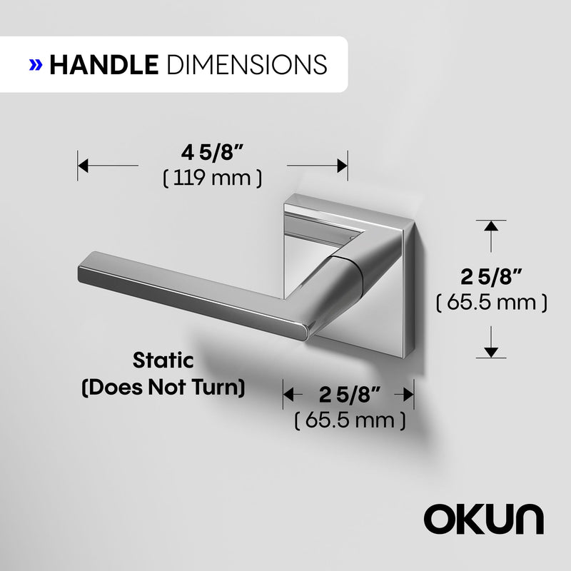 Okun Quadra Dummy Door Handle, Chrome Non-Turning Door Lever 1-Pack – Decorative Reversible Interior Handle for Closet, Pantry, Hallway & French Doors, Sleek Modern Design