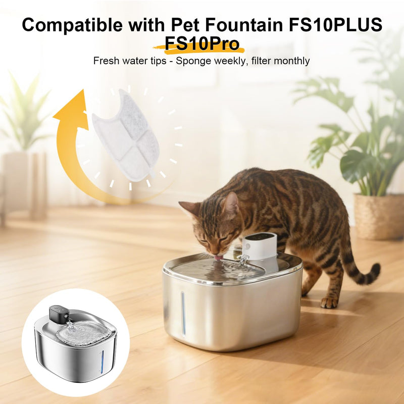 15 Pack Cat Water Fountain Filters for FS10 Plus/FS10PRO Cat/Dog Pet Drinking Fountain for 138 fl oz/4L with 32 Pack Pre-Filter Sponges & 6 Pump Filter 15Filters + 32 Sponges & 6 Pump Filters