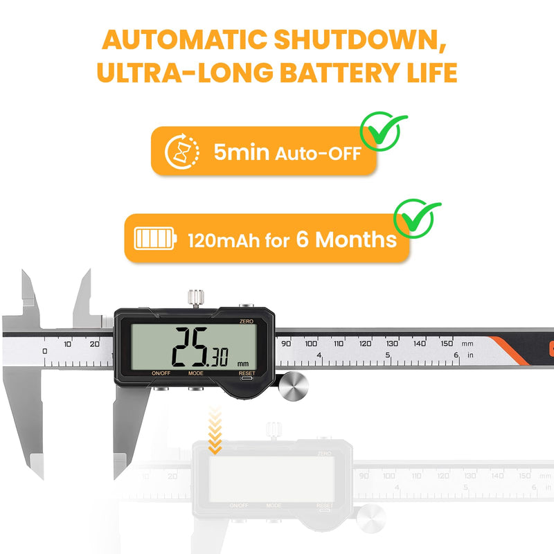 HARDELL Digital Caliper, Rechargeable Digital Caliper 6 inch with Reset Setting, Caliper Measuring Tool with MM/in/F Conversion, Auto Off, Micrometer with Large Screen for Jeweler/Woodworking/DIY