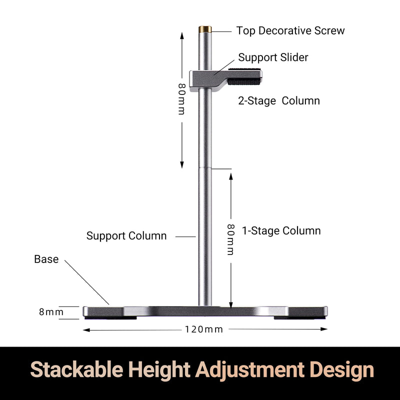 Stackable Aluminum GPU Anti-Sag Bracket for 120mm Fans | Silver bracket, -15/0/15 adjustment & stackable design. Forward/reverse install, fits with or without 120mm fan