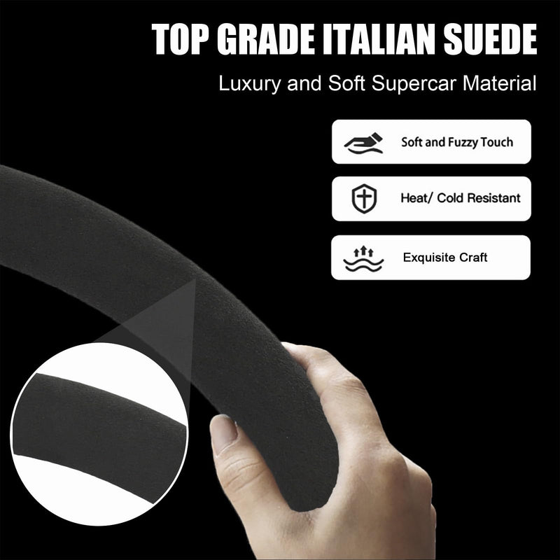 Suede Steering Wheel Cover for Tesla Model 3/Y, Anti Heat, Breathable, Anti-Slip,Leather Steering Wheel Cover 14-14 1/4 in (35.5-36 cm) (Black-02) Black-02
