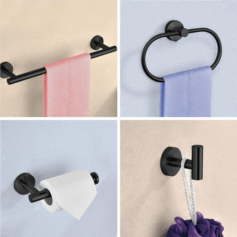 7-Piece Bathroom Accessory Set self-Adhesive Brushed Black Bathroom Hardware, Bath Towel Bar Set, Towel Racks for Bathroom, Wall Mounted