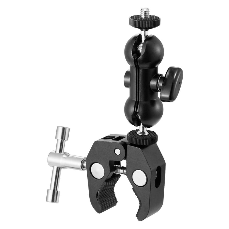 WANBY Double Ballhead Magic Arm Camera Clamp Mount Monitor Mount Bracket with Super Clamp with 1/4" and 3/8" Thread for DSLR Camera Rig, LCD Monitor, LED Flash Lights