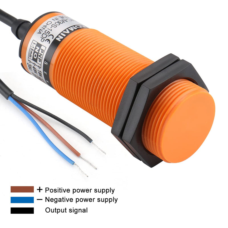 Baomain Capacitive Proximity Sensor, Cylindrical M30 Plastic, Sn 15 mm, 3-Wire PNP Output, VDC Input, NO Contacts, Cable 2 mm BMC-M30S-15DP