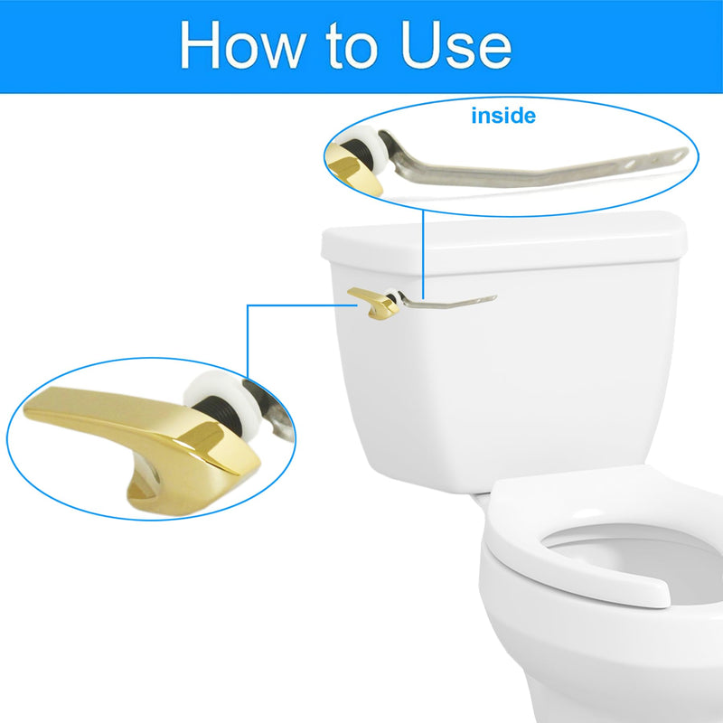 Side Mount Toilet Handle Fit for Kohler 87115-VF, Gold Toilet Flush Handle Replacement Kit Toilet Lever Compatible with Kohler Tank, Polished Gold