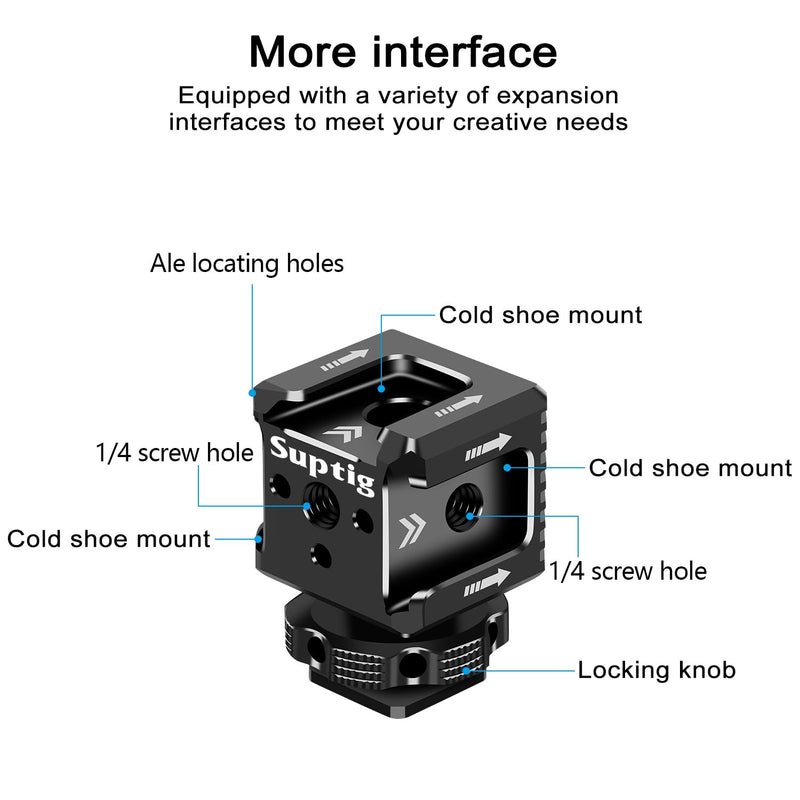 Suptig 3 Port Cold Shoe Mount with 1/4"-20 Thread for Camera Cage Flash LED Monitor Microphone etc.