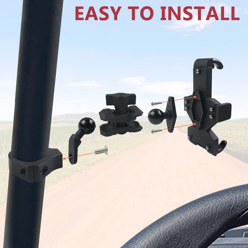 UTV Phone Mount - 360 Adjustable Heavy Duty Phone Holder Fit for 1.75 to 2 Inch UTV Roll Bar Compatible with Can-Am Maverick X3/ RZR/Ranger/Talon Pioneer 1000 for 4.0 Inch to 7.2 Inch Cell Phone