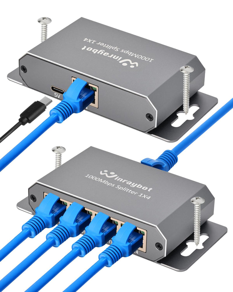 Ethernet Splitter,Ethernet Switch 4 Port,Network switches fixable,Computer Networking switches,gigabit 4 Port switcheEthernet Cable Splitter 1000Mbps Plug & Play Desktop or Wall Mount