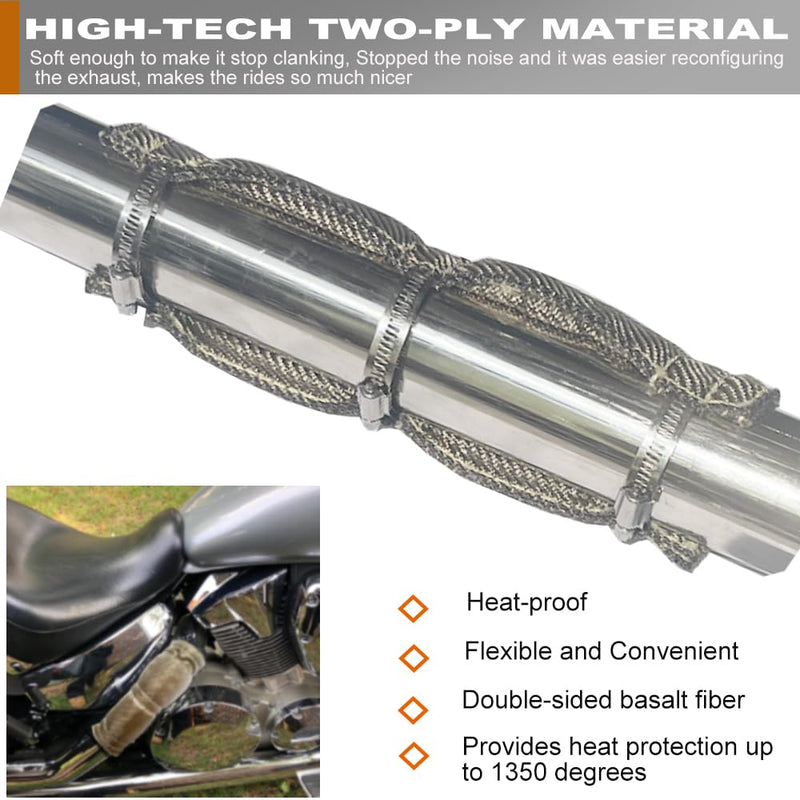 Titanium Pipe Heat Shield 6" x 12'' Exhaust Heat Shield Motorcycle Heat Guard Cover Wrap with 3 PCS Stainless Steel Clamps 6'' x 12''