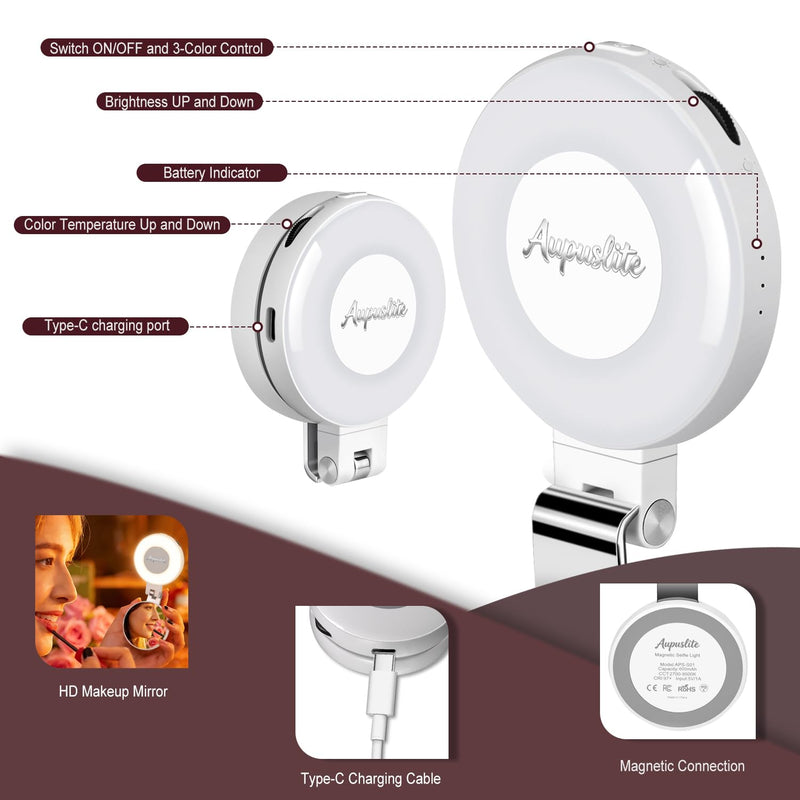 Selfie Light for iPhone with Makeup Mirror–360° Rotation | CRI 97+, 2700K-9500K 300 Lumens Ring Light for Phone, iPhone Photography Video TikTok Zoom Makeup