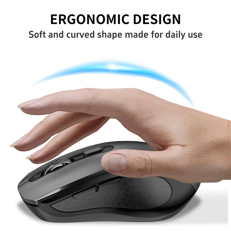 Ergonomic 6 Key Silent Side Button Wireless Mouse Black | 1000/1600/2400 DPI adjustable, anti-slip scroll wheel, USB nano receiver, compatible with Laptop, PC, Chromebook & Mac