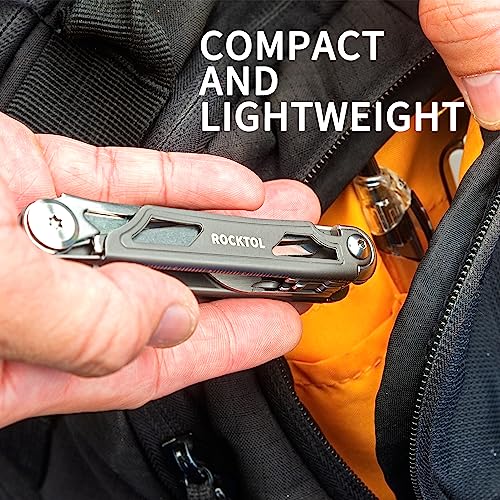 ROCKTOL Pocket Multitool ST02, VG-10 Blade, 12-in-1 Multi tool Knife,Titanium-Plated Handle,Pocket Clip,Large Scissors, Multi-tool for Camping, Hiking, Survival, EDC Gadget for Men Titanium Grey