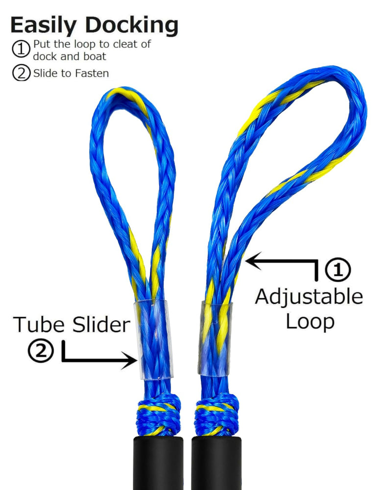 Geelu 2.5FT Bungee Dock Line 2PCS Boat Fender Ropes Use with Fenders, Buoys Or for Docking Pontoons Boat Accessories for Boats,Jet Ski, Seadoo, Yamaha (Blue+Yellow, 2.5Feet) Blue+Yellow