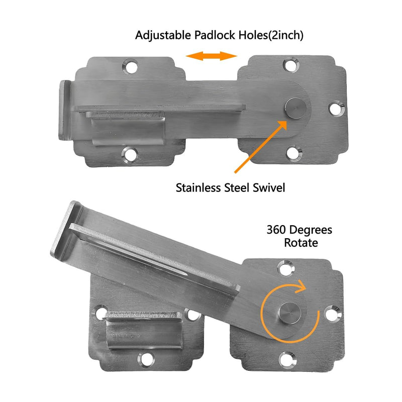 Flip Gate Latch Lock with Padlock Hole, Heavy Duty Stainless Steel Door Latch for Outdoor Wooden Fence, Swing Open Gate, Double Gate, Barn Door, Shed, Vinyl Fence, Yard (Silver (2 Pcs)) Silver (2 Pcs)