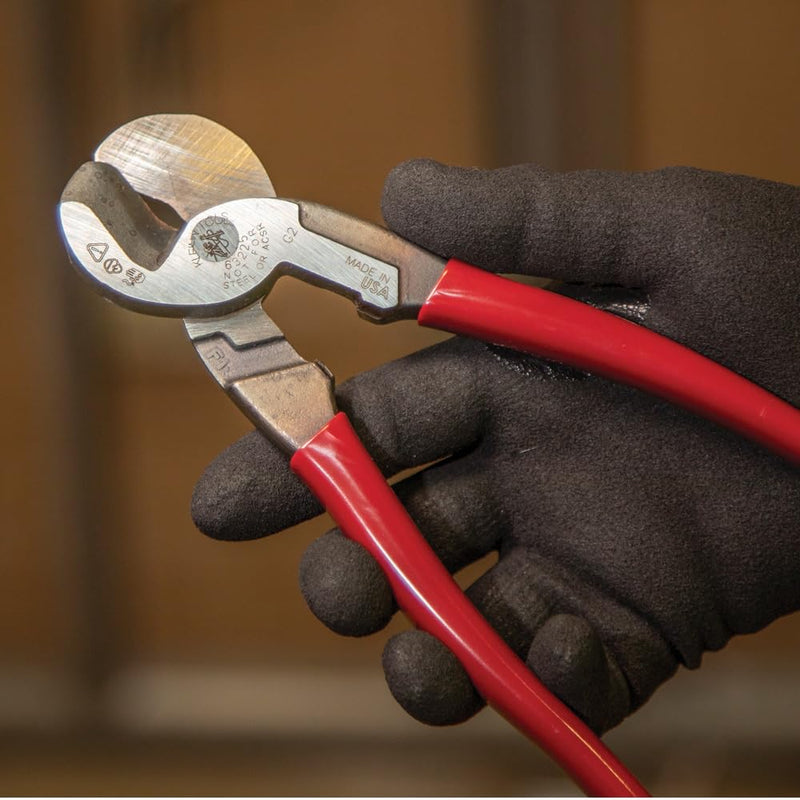 Klein Tools 63225 Cable Cutter, Made in USA, 9-Inch High Leverage Cutter for Aluminum, Copper and Communication Cable Standard Cutter