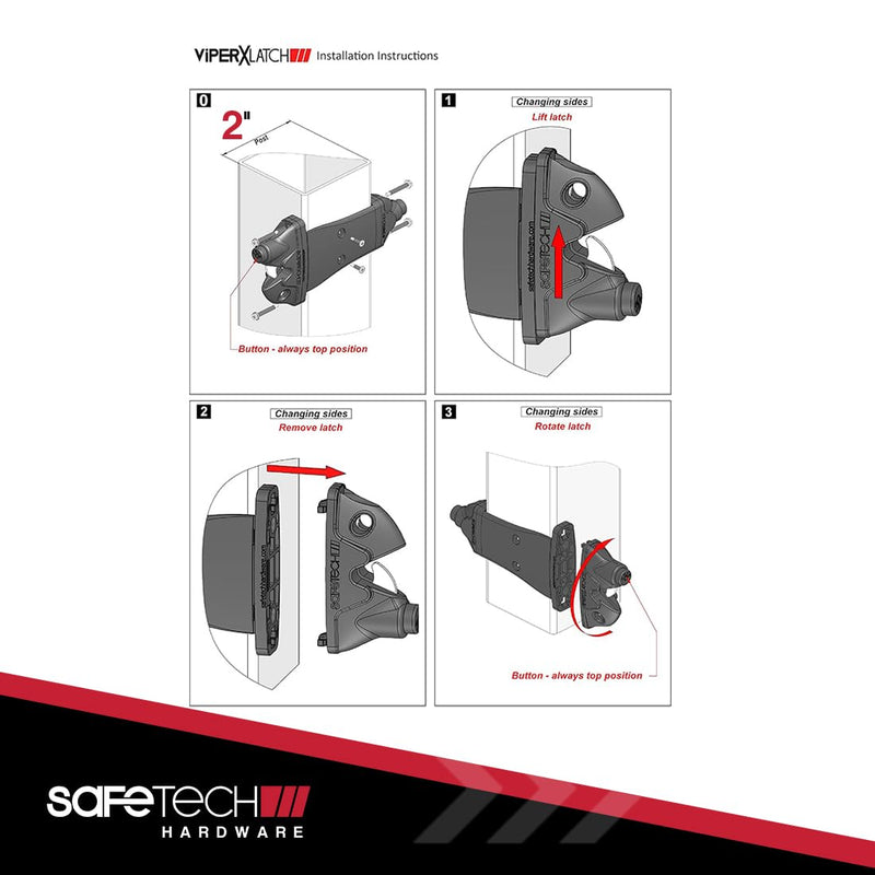 Safetech Hardware ViperX5-2 Two-Sided Gate Latch | Wrap Around Design - No Post Drilling | Padlock Lockable | Left & Right Reversible | Double Gate Access w/Push Button | 2” Vinyl & Aluminum - White 2" Post