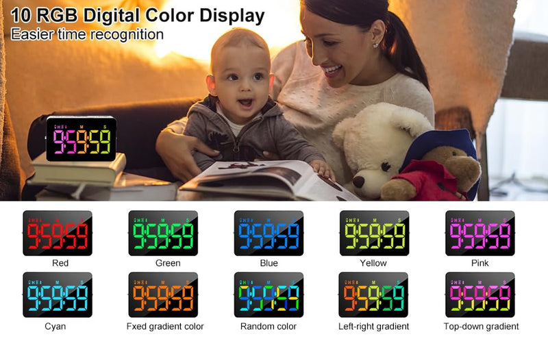 (2 Packs) Rechargeable Timers，Digital Kitchen Timer with 10 Dynamic RGB Color, Magnetic Classroom Timer with Countdown/up with 5”LED Display 3 Brightness 4 Volume Adjustable