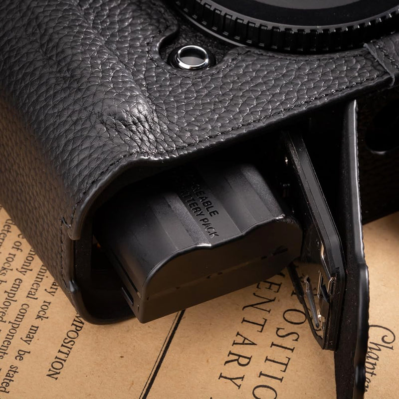Handcrafted Vintage Half-Wrap Camera Protector Genuine Leather Camera Case for Nikon ZF (Black combination set) Black combination set