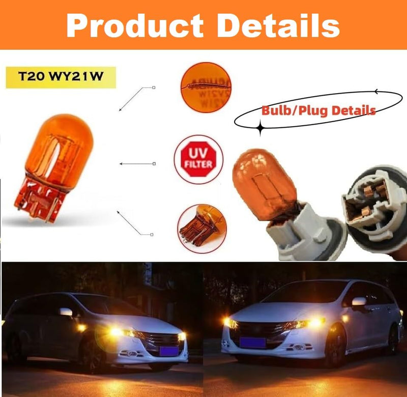 Pair (2) T20 7440 WY21W Turn Signal Light Bulb (12V 21W) fit for 06 Accord CRV RAV4 REIZ Camry Corolla, 2000 lexus es300/es330, 2010 Subaru, BMW E46 Amber Bulbs