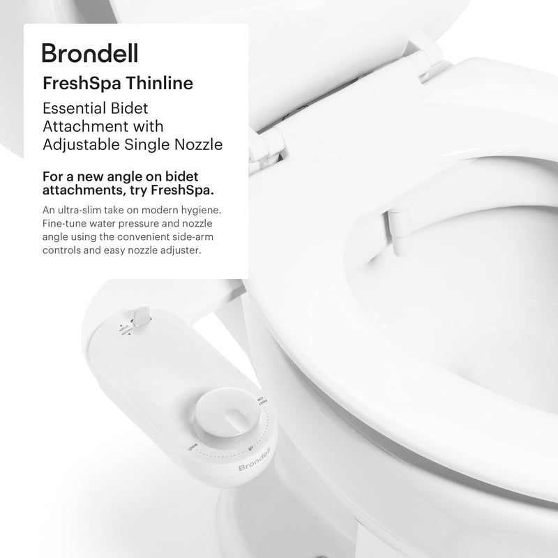 Brondell Fresh Spa Adjustable, Bidet Attachment FSA-15 for Toilet Seats with Adjustable Single Nozzle, Side Arm Control, Thin Profile, White (Ambient Temperature)