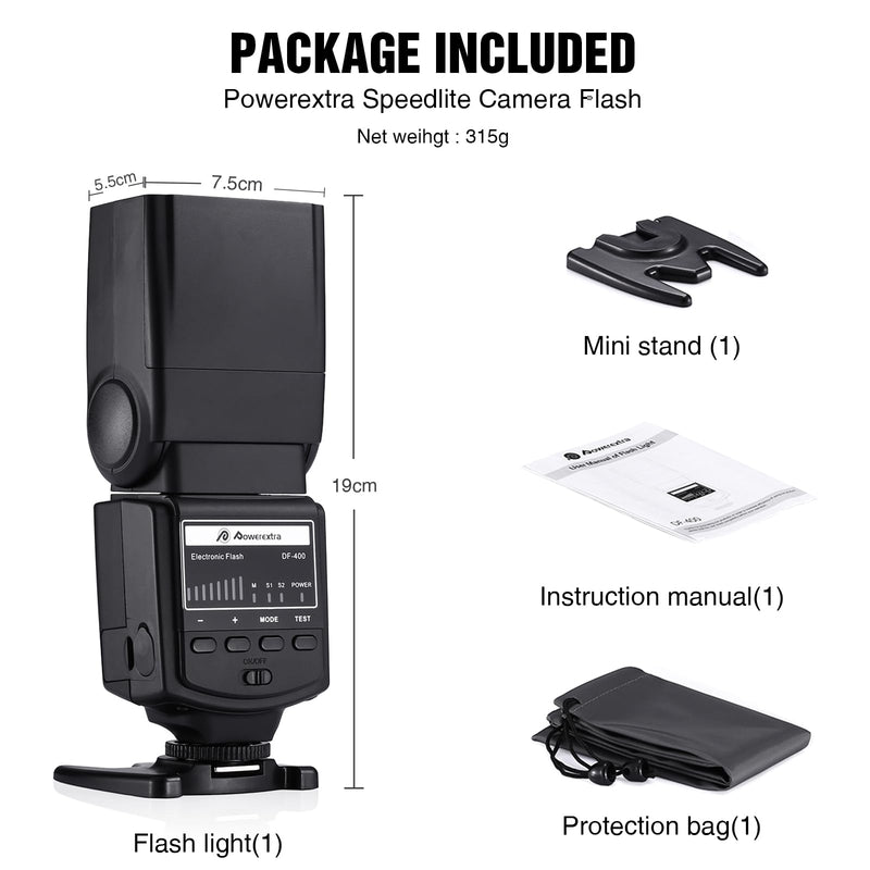 Powerextra Professional DF-400 Speedlite Camera Flash for Canon Nikon Pentax Samsung Fujifilm Olympus Panasonic Sigma Minolta Leica Ricoh DSLR Cameras and Digital Cameras with Single-Contact Hotshoe 30