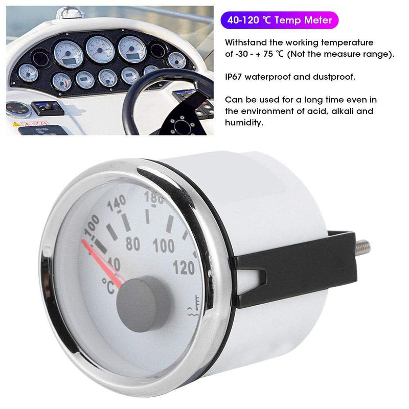 FastUU Electric Water Temperature Gauge, 40-120 ℃ Waterproof Boat Water Temp Gauge, 52mm/2in Marine Engine Water Temp Meter for Boat, RV, Car, Truck, Generator (White Dial)
