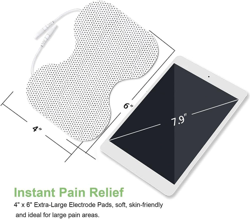 Tens Unit Electrode Pads for Shoulder Lower Back & Knee 4 * 6" Extra Large Butterfly TENS Pads Reusable SM Electrodes Pads Compatible with TENS 7000, AUVON, 2mm Pin Connector- 6 Pcs 4x6",6Pcs