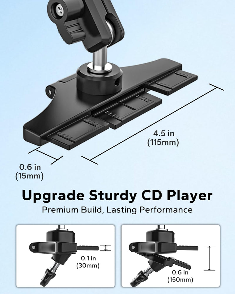 GDZN Car CD Slot Tablet Mount for 4.7"-13" iPad & Phone, Sturdy Metal Arm | Ultra Durable Anti-Shake CD Player Holder, Safe Unobstructed View, 360° Rotation Universal Cradle with Soft Silicone Pads